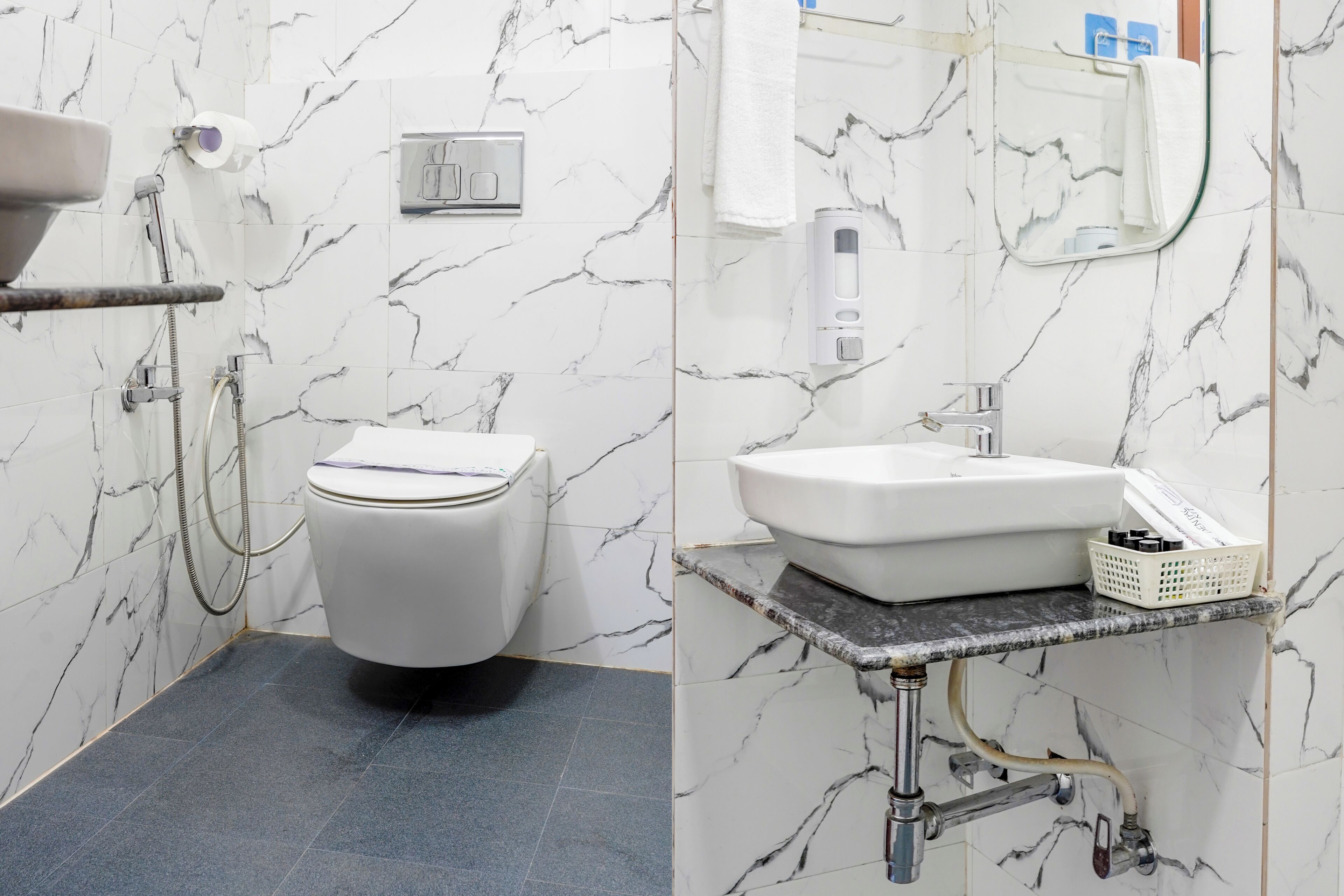 Shower, bidet, towels, soap