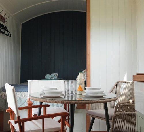 Enjoy glamping in St Loy! Beautiful sea views, peace & calm. Sleeps up to four!