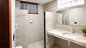 Comfort Double Room, Lanai, Sea View | Bathroom | Shower, towels, soap, toilet paper