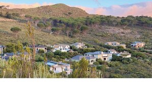 Una zona residenziale con case su una collina, immersa nel verde.