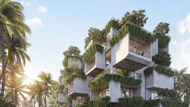 A modern building with multiple balconies covered in greenery, surrounded by a well-maintained garden with palm trees. - NHAAN Resort & Spa Hoi An, Tapestry Collection by Hilton (Hoi An)