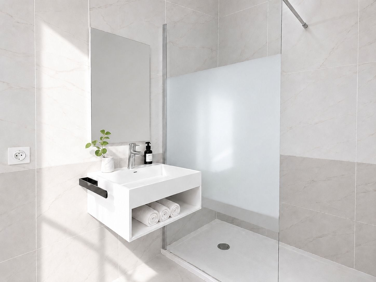 Douche, articles de toilette écologiques, sèche-cheveux