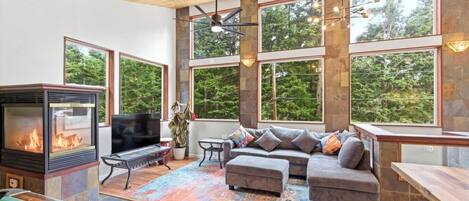 TV, fireplace