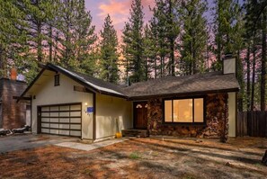 Exterior - Tahoe Cabin with Stone Fireplace, 2-Car Garage & Fenced Yard — Steps to the River (South Lake Tahoe)