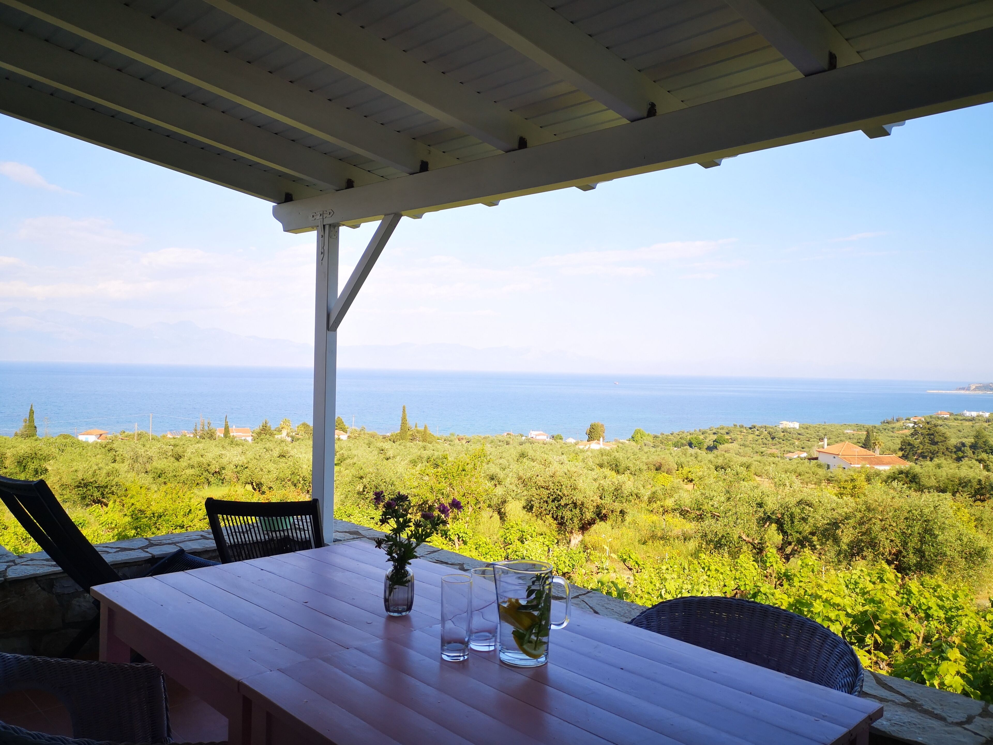 บ้านพัก, เตียงใหญ่ 1 เตียง และโซฟาเบด, ระเบียง, วิวทะเล | ลานระเบียง/นอกชาน