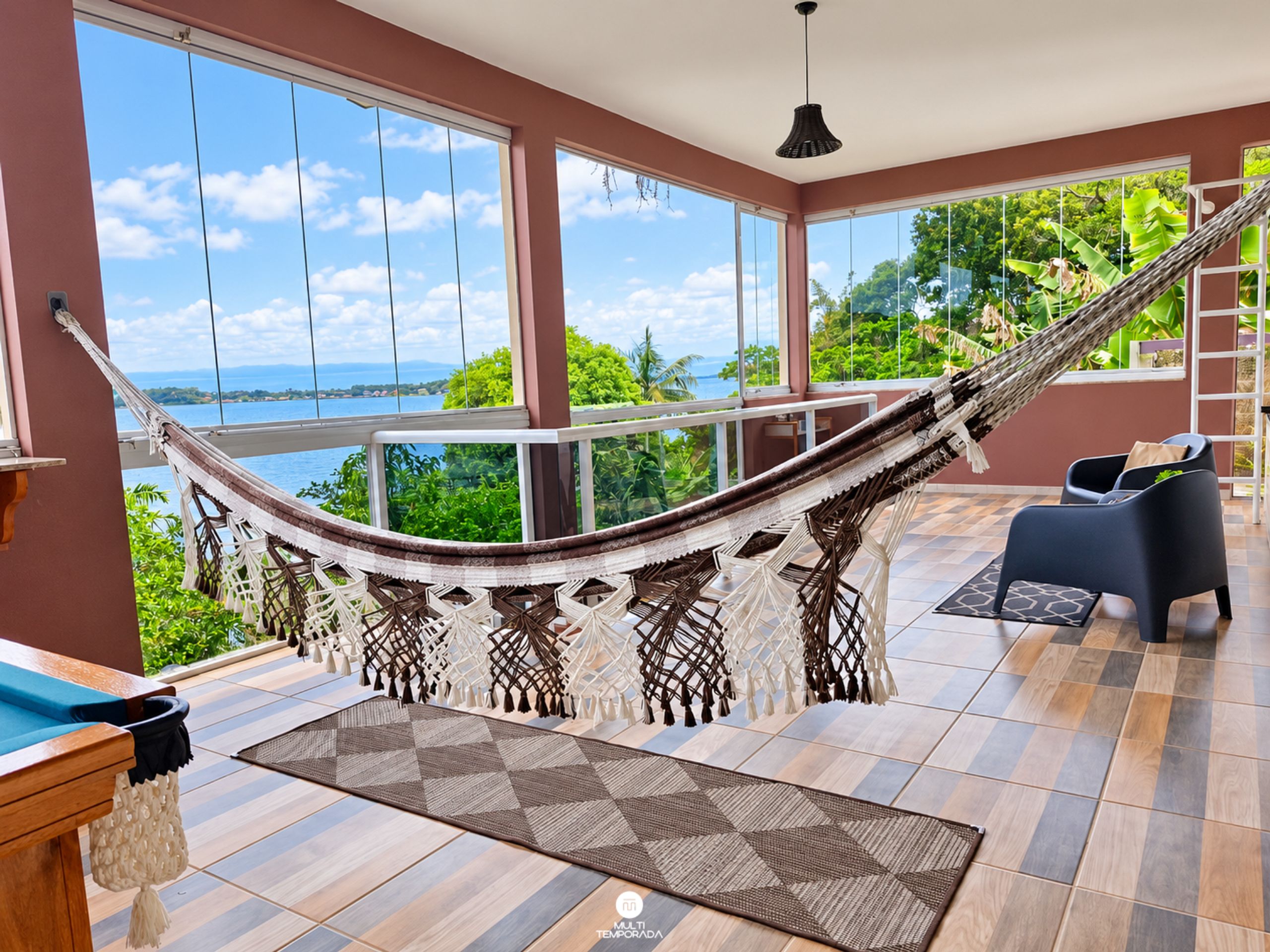 Rumah Premium, AC, pemandangan laguna | Interior