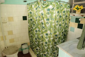 Dusche, Haartrockner, Handtücher, Seife
