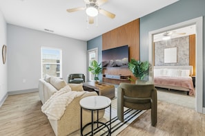 Apartment, 2 Bedrooms, Non Smoking, Kitchen | Living area | 65-inch Smart TV with digital channels - Vue by Stylish Stays (Indianapolis)