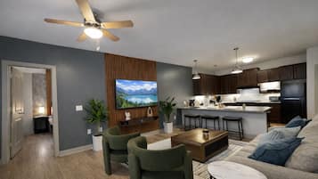 Apartment, 2 Bedrooms, Non Smoking, Kitchen | Living area | 65-inch Smart TV with digital channels