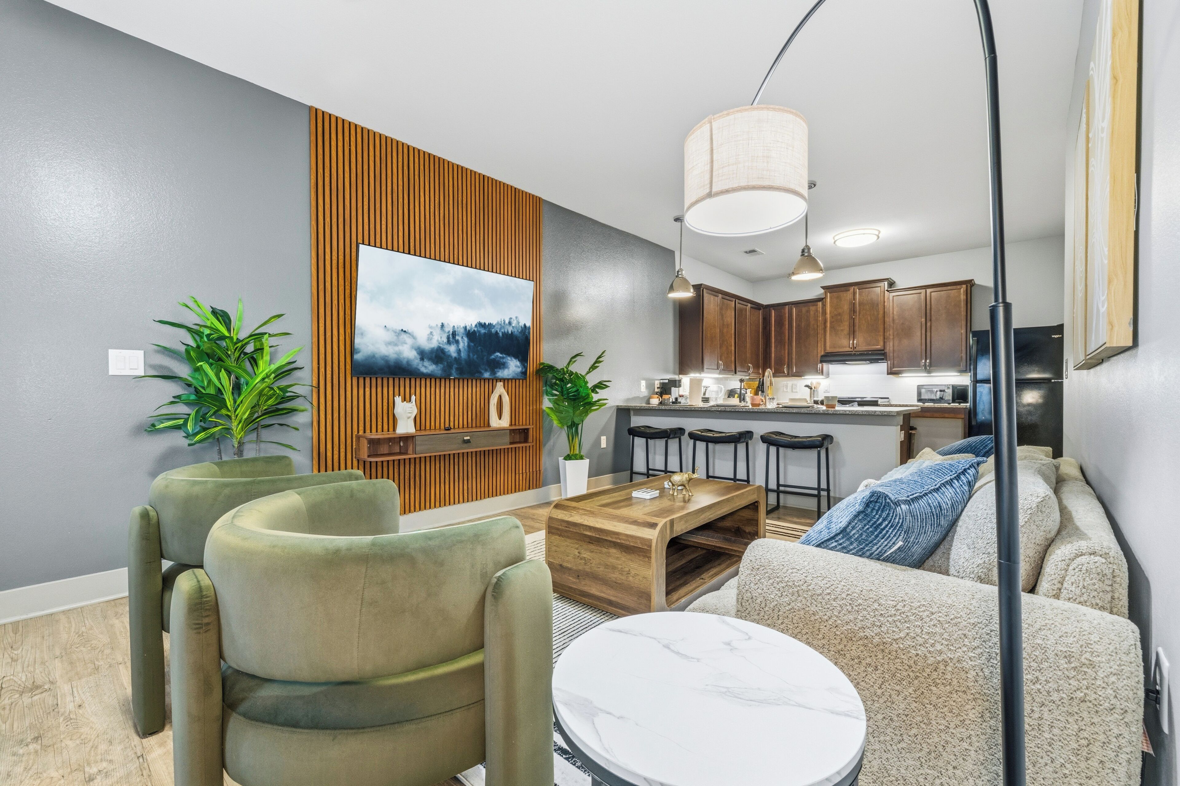 Apartment, 2 Bedrooms, Non Smoking, Kitchen | Living area | 65-inch Smart TV with digital channels