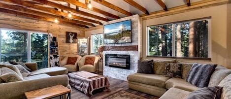 TV, fireplace
