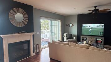 TV, fireplace