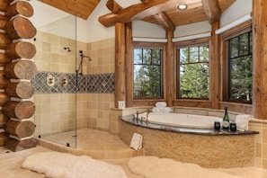 Shower, hair dryer, shampoo