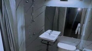 Une salle de bain avec une douche, des toilettes et un lavabo.