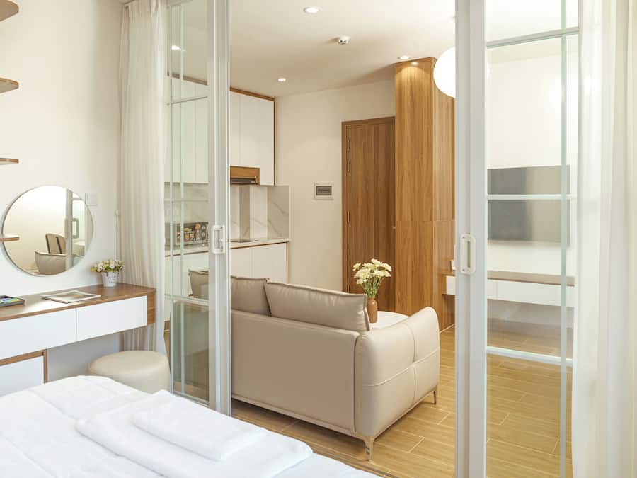 Apartamento premium, 1 quarto, sacada, vista para a cidade | Roupas de cama de algodão egípcio, roupas de cama premium