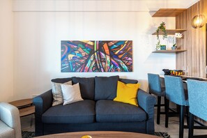 Apartment, 1 Double Bed, Kitchen, City View | Living area | Smart TV, Netflix, streaming services - Sunshine 1-BR Apt. & Blacony in Larnaca (Larnaca)