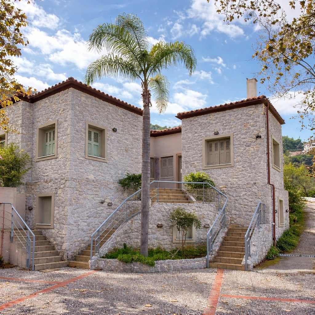 Traditional Stone House Exterior with Private Entrance