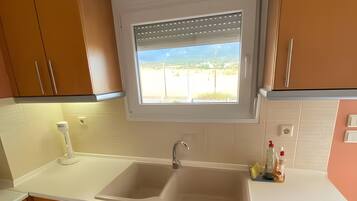 Fridge, oven, stovetop, coffee/tea maker