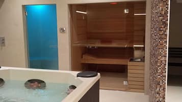 Sauna, hot tub, steam room, massages