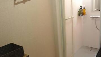 Shower, free toiletries, bidet, soap