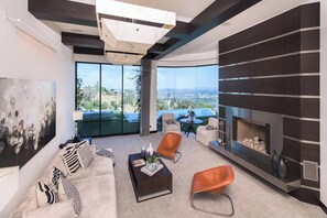 Luxury House, Multiple Beds, Pool Access, Mountain View (Beverly Crest) | Living area - Beverly Crest: Ultra-private BH Retreat w/ Infinity Pool & Skyline Vistas (Beverly Hills)