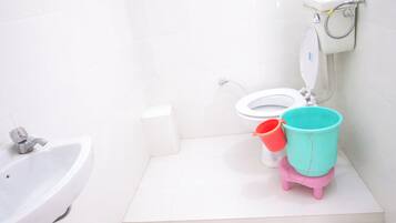 Shower, rainfall showerhead, slippers, bidet