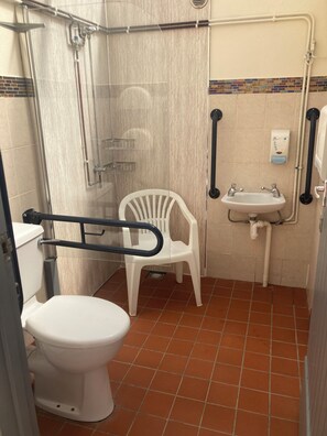 Shower, hair dryer, toilet paper