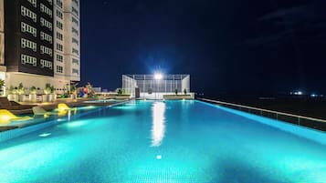 Outdoor pool, open 8:00 AM to 10:00 PM, sun loungers