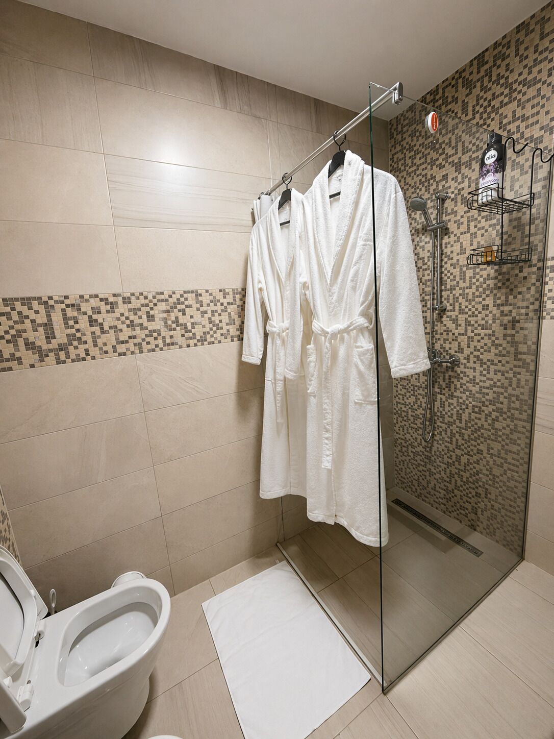 Séchoir à cheveux, serviettes fournies, savon, papier de toilette