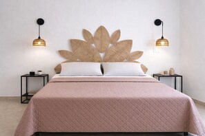 Quarto casal, banheiro privativo, vista para o jardim