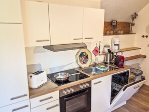 A compact kitchenette with a stove, toaster, sink, and a dishwasher. - Apartment Luna by Interhome (Feldkirchen in Kärnten)