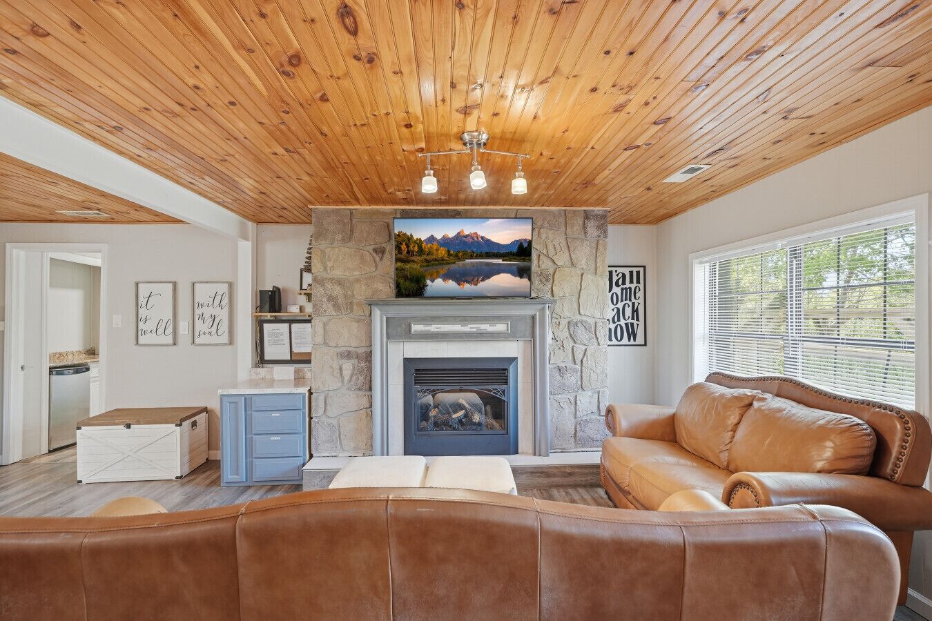 TV, fireplace