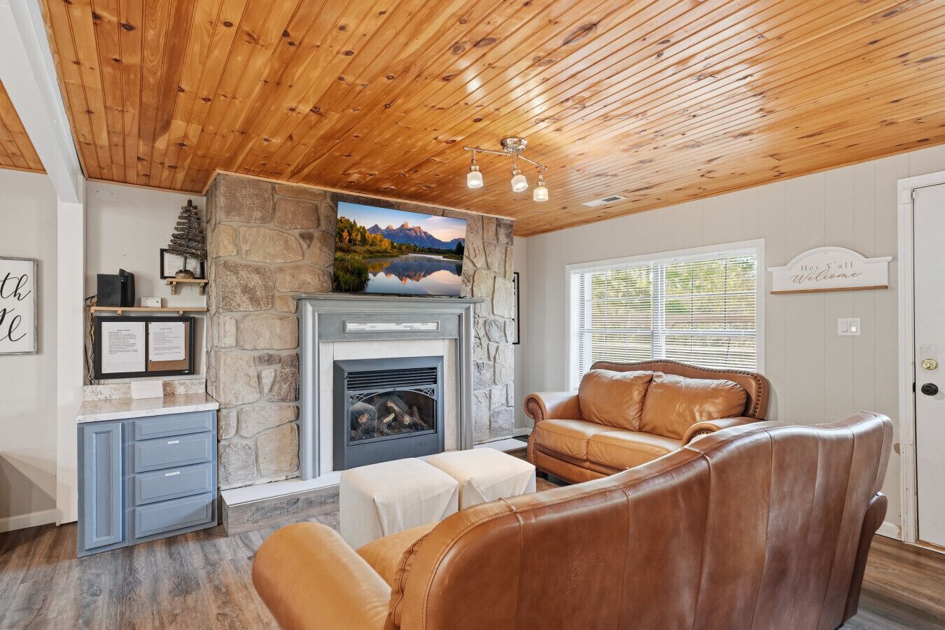 TV, fireplace