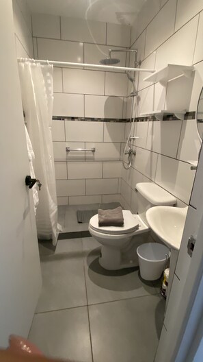 Dusche, Haartrockner, Handtücher, Seife