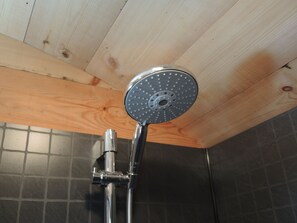 Hand-held showerhead - Exciting handbuilt wooden shepherd hut cluster with hot tub (Wootton Bridge)