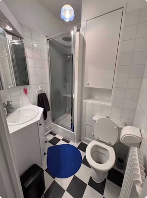 A modern bathroom with a shower, toilet, and sink. - Vintage 2P Studio - Issy-les-moulineaux (Issy-les-Moulineaux)