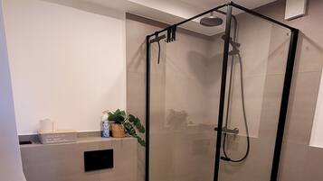 Dusche, Haartrockner, Seife, Toilettenpapier