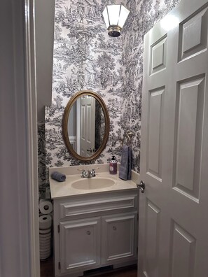 Hair dryer, towels, toilet paper