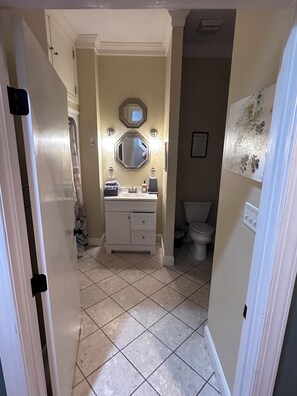 Hair dryer, towels, toilet paper