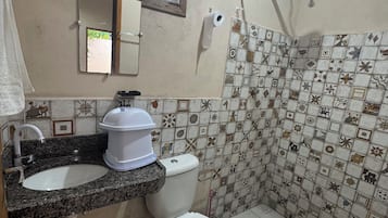 Shower, towels, soap, shampoo