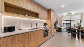Classic Condo, 1 King Bed with Sofa bed, Kitchen, City View | Private kitchen | Full-sized fridge, microwave, oven, stovetop