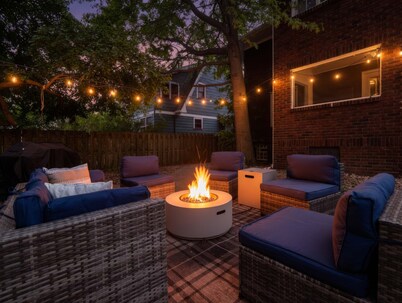 Poker-Bar-Shuffleboard-Firepit-Walkable-Sleeps 10