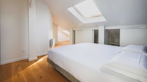 A bedroom with a skylight, a bed, and a walk-in closet. - Magnificent Apartment -2br-6p- Saint-denis (Saint-Denis)