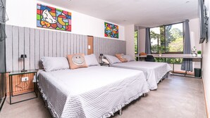 A modern hotel room with two beds, a desk, and large windows. - Ayamonte - 301b in Medell n (Medellín)