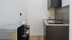 A compact kitchen with a built-in oven, a sink, and a small cabinet. - Via Niccolò Tommaseo 4 - Appartamento 4 (Naples)