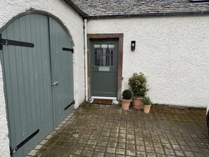 Courtyard entrance door with lock box. - Sumptuous Scottish hideaway for two. (Peebles)