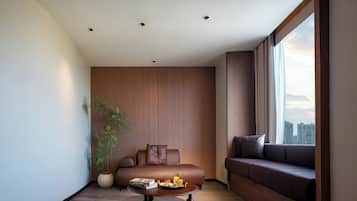 Suite Executive, vista città | Area soggiorno | TV LED 60 pollici con canali via cavo, film in prima visione