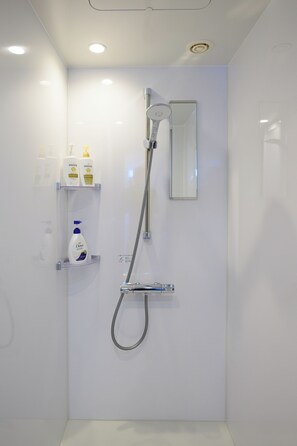 Deluxe-Apartment, 2 Schlafzimmer, Stadtblick | Badezimmer | Dusche, umweltfreundliche Kosmetikartikel, Haartrockner, Bidet