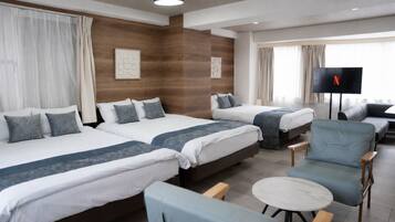 Blackout curtains, free WiFi, bed sheets