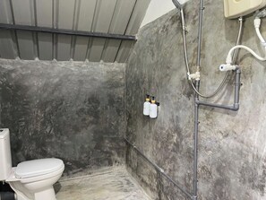 Hair dryer, shampoo, toilet paper
